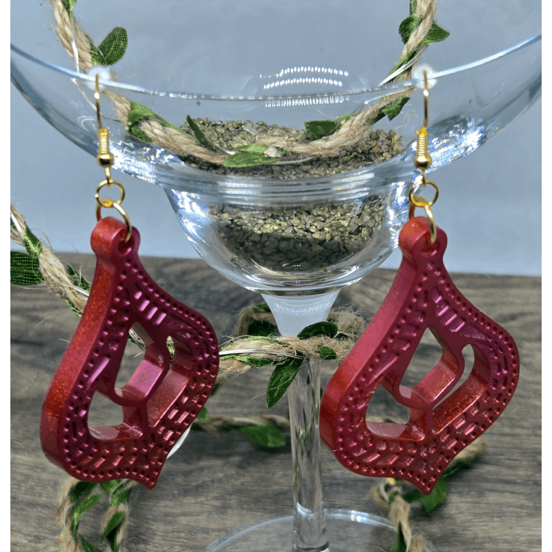 Boucles d’Oreilles en Époxy Rouge Carmin & Bronze